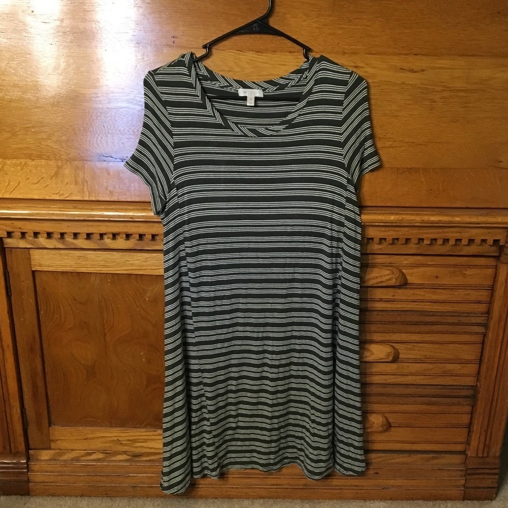 Y2K Love Fire Nautical Green White Striped Short Sleeve T-Shirt Dress Medium‎